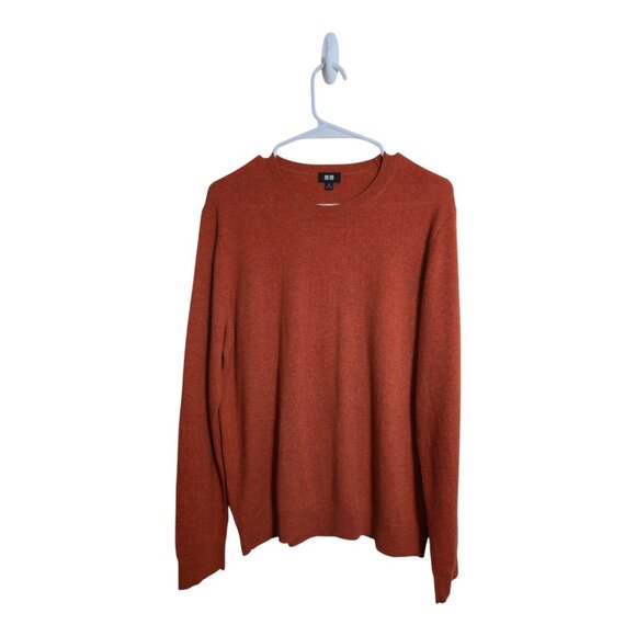 UniQlo Sweater Men M Orange Cashmere Career Preppy Grandpa Core Minimalist